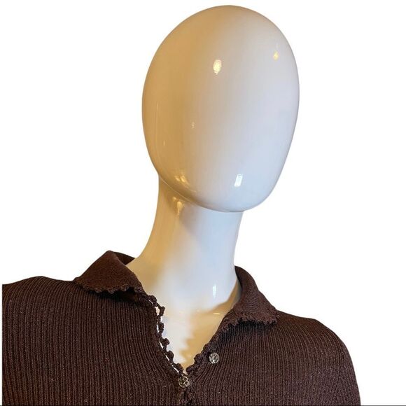 Vintage 60s Goldworm Knit Ribbed Crochet MIDI Chocolate Brown Sweater Dress XS - Picture 9 of 17